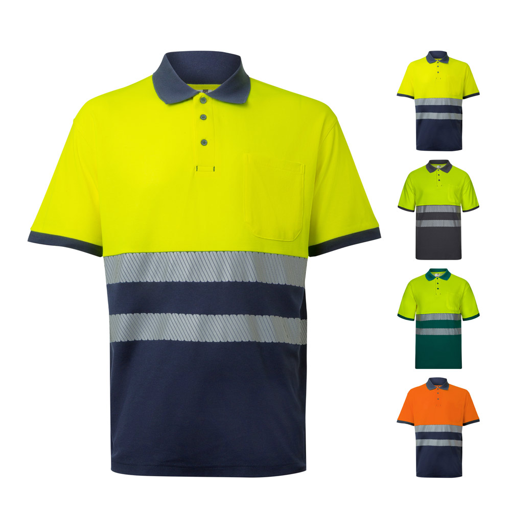 VL ACHELOUS. Tweekleurig piqué poloshirt (150g/m²) met korte mouwen, van katoen (55%) en polyester (45%) bedrukken met logo