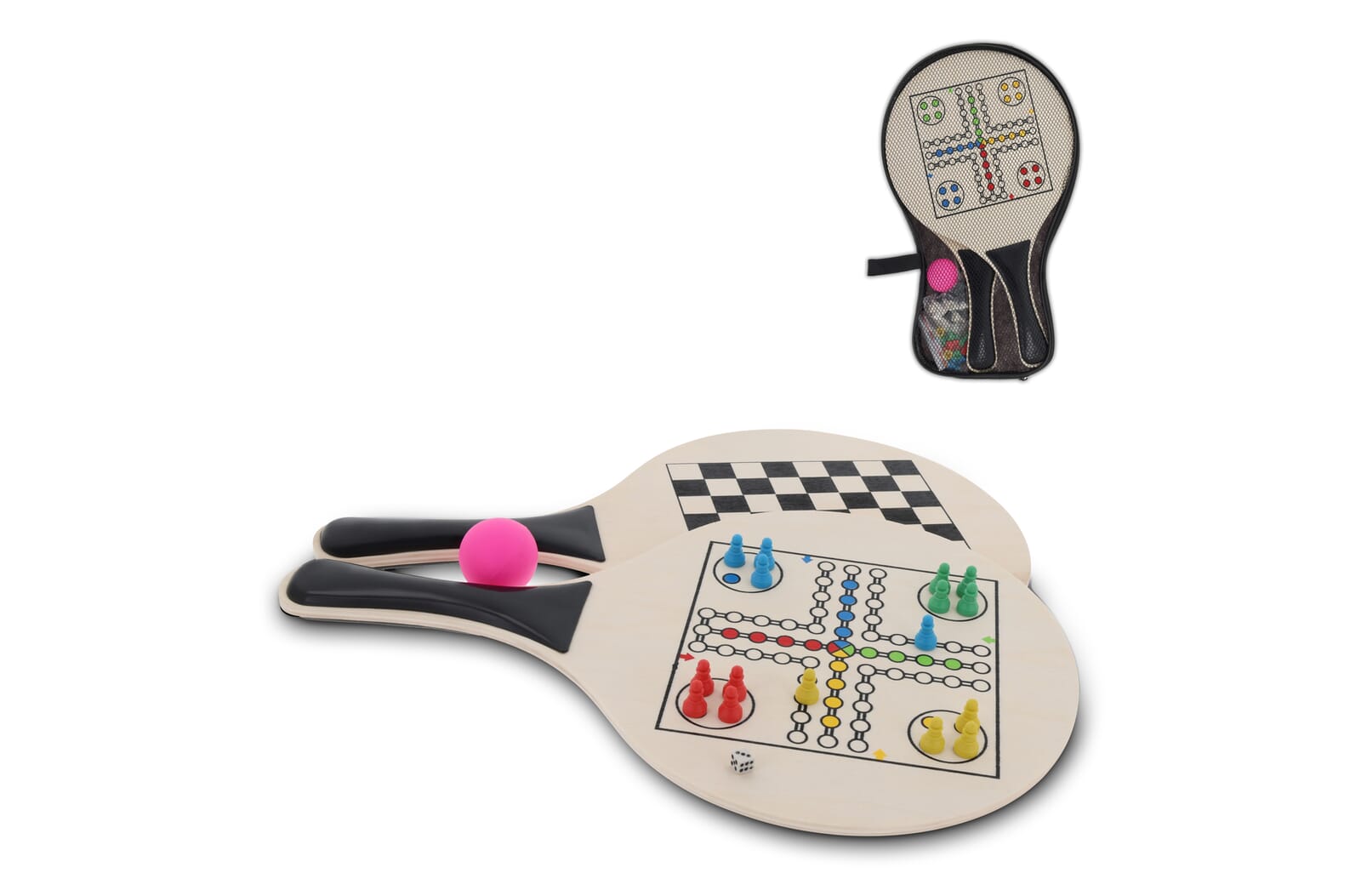 MDF strand tennis set met gezelsschapsspellen bedrukken met logo