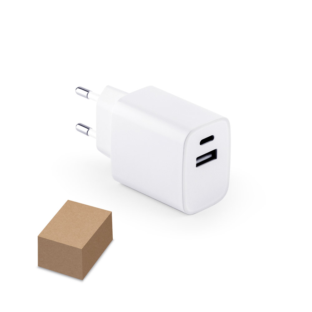 Stroomadapter USB-A 18W en USB-C 20W bedrukken met logo