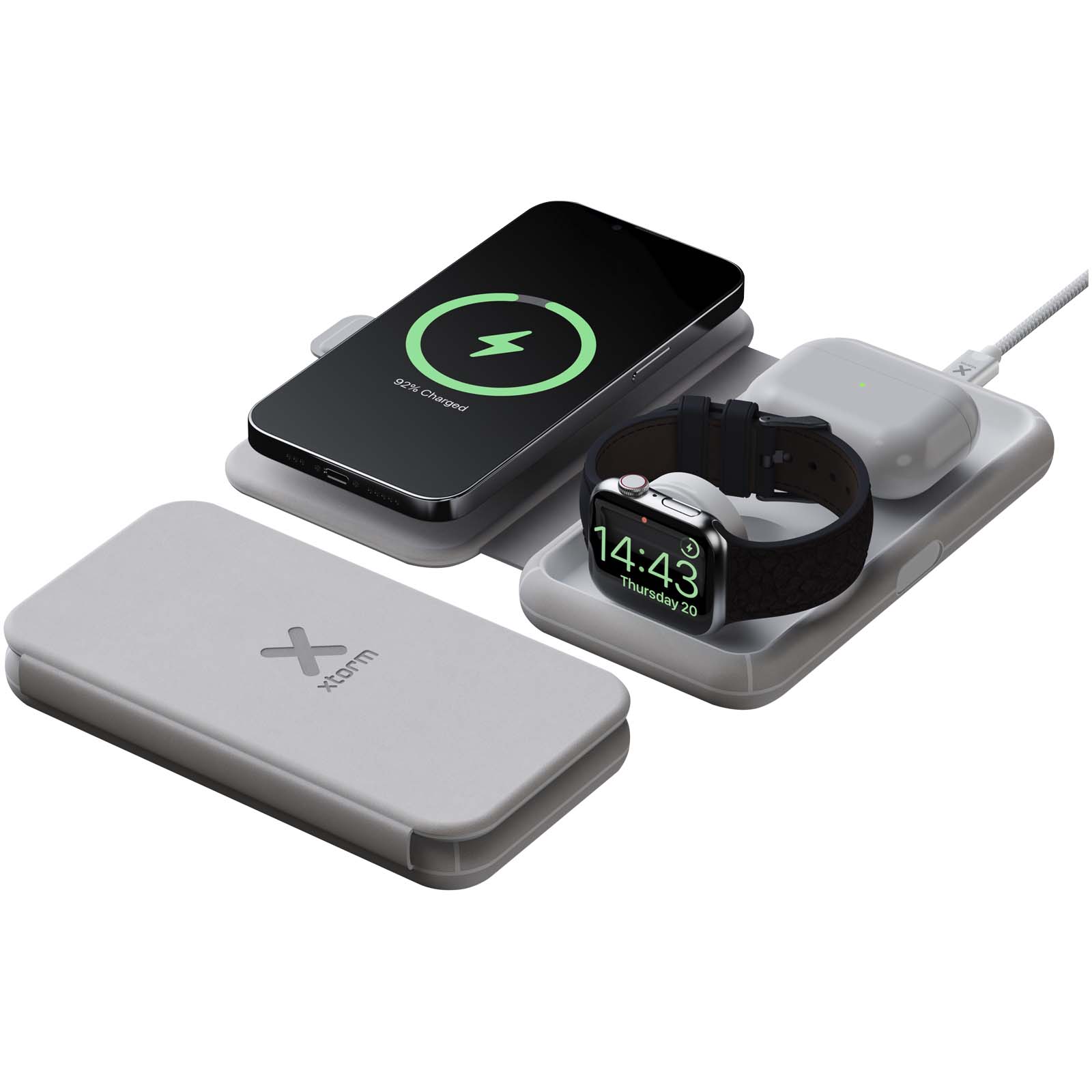 Xtorm XWF31 opvouwbare 3-in-1 draadloze reislader 15 W bedrukken met logo