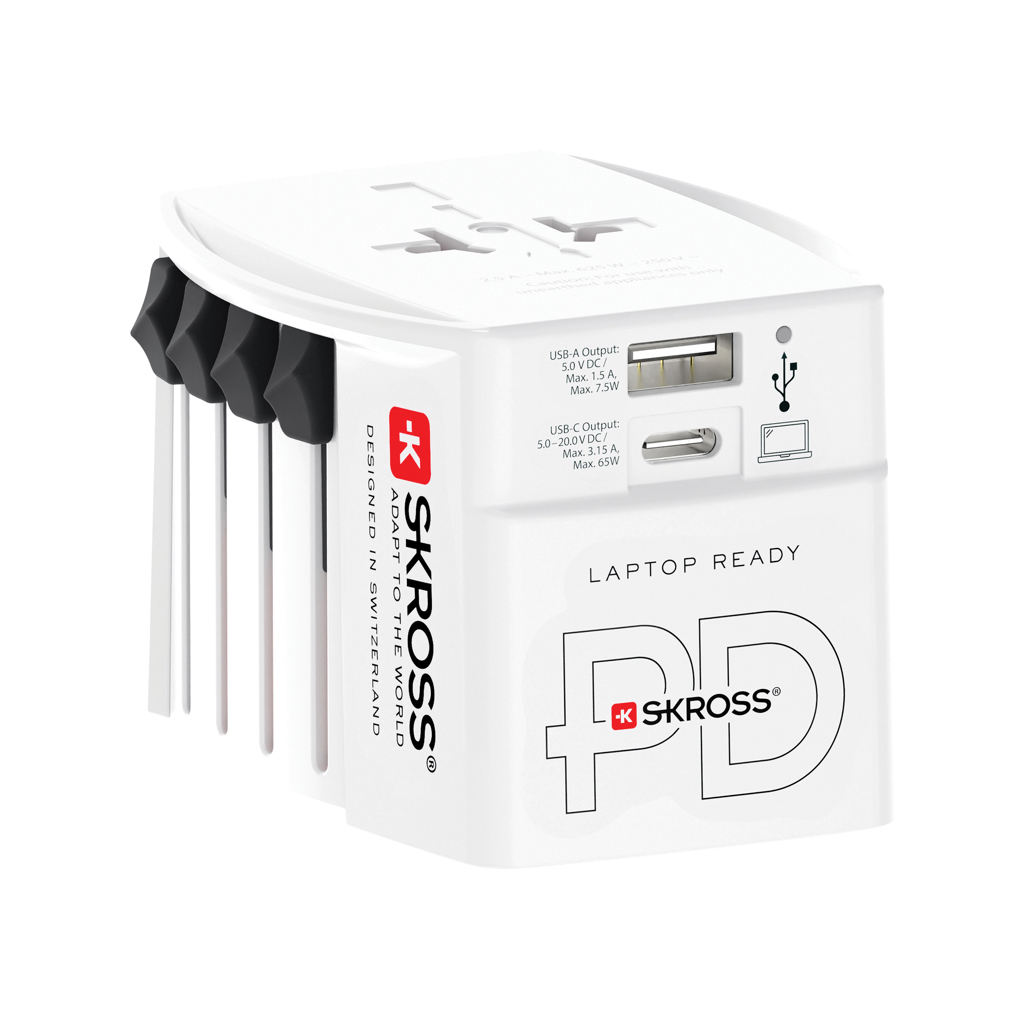 SKROSS MUV Wereldreisadapter 65W PD met USB C-kabel bedrukken met logo