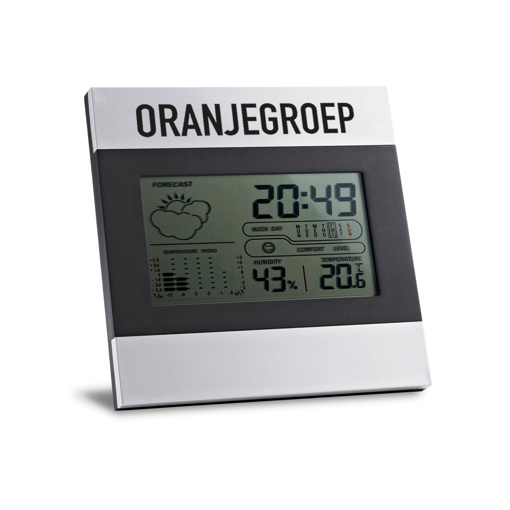 DENE. Aluminium bureaustation met LCD-scherm bedrukken met logo