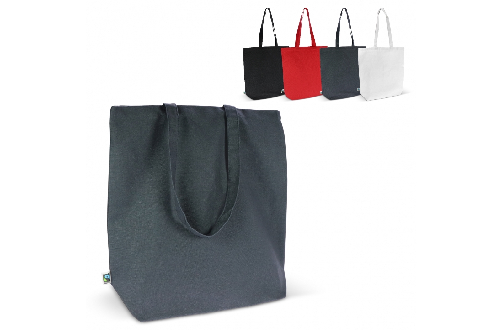 Fairtrade katoenen tas gekleurd lang 270g/m² (42x12x43 cm) bedrukken met logo