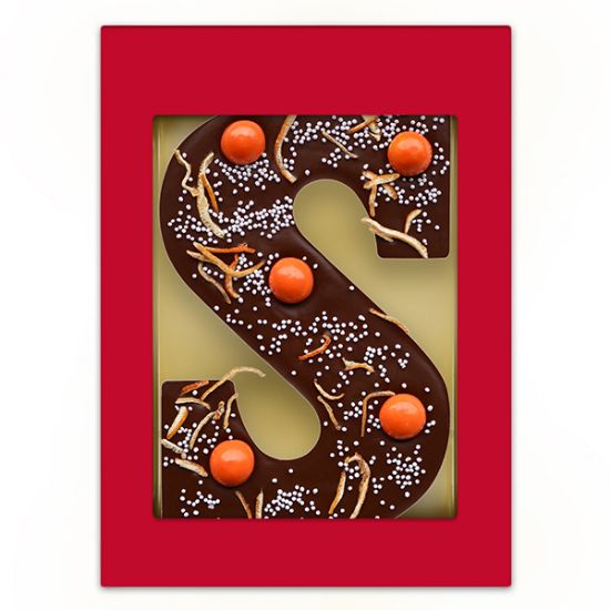 Luxe Chocoladeletter Sinaas (200 gram) bedrukken met logo