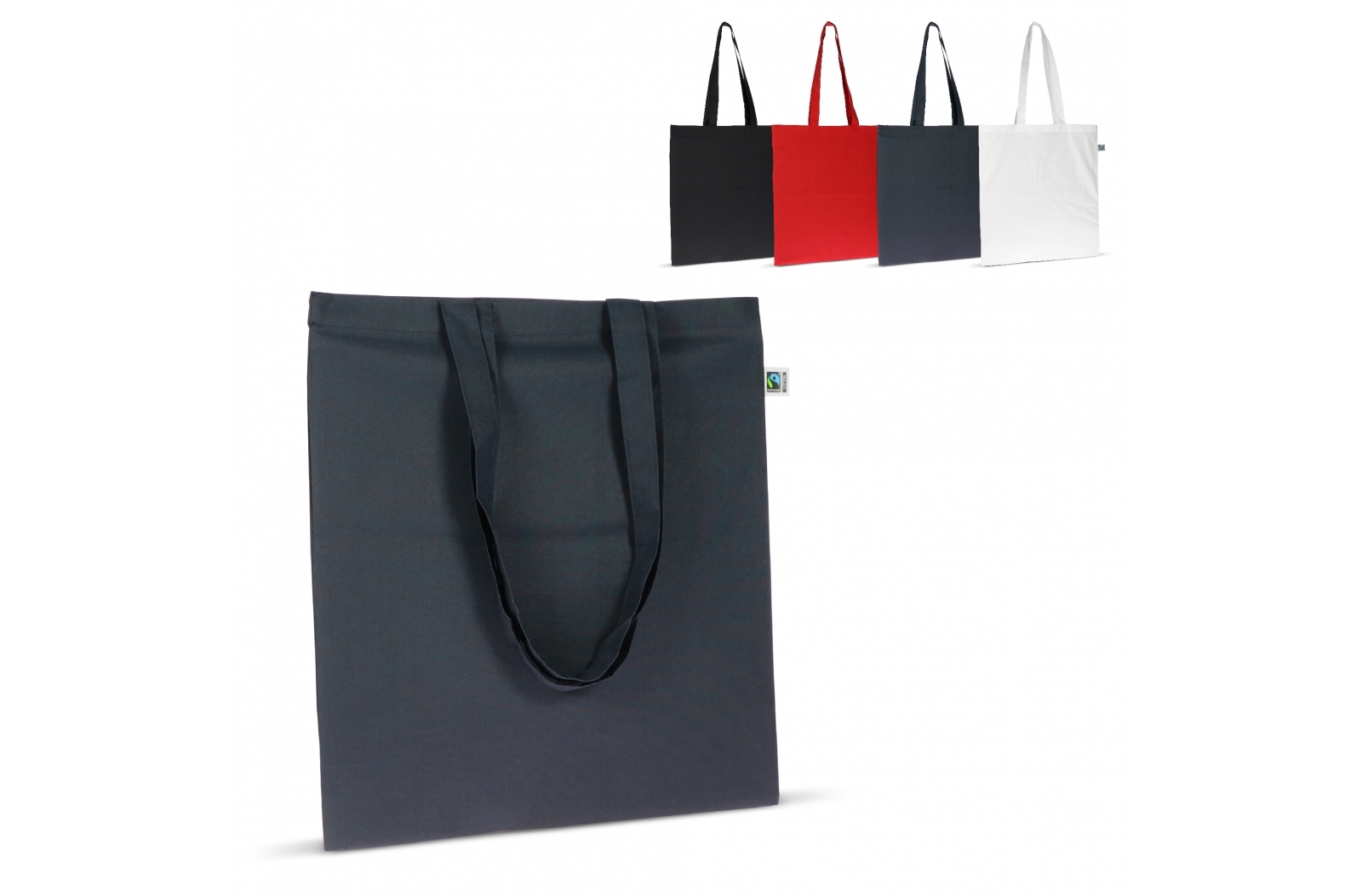 Fairtrade katoenen tas gekleurd lang 140g/m² 38x42cm bedrukken met logo