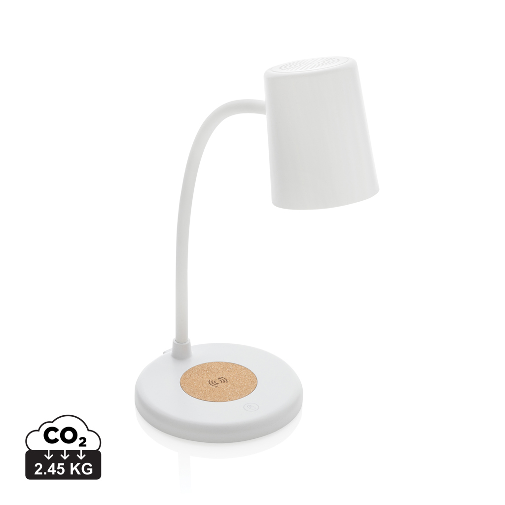 Zenara RCS 15W draadloze bureaulamp van gerecycled plastic bedrukken met logo