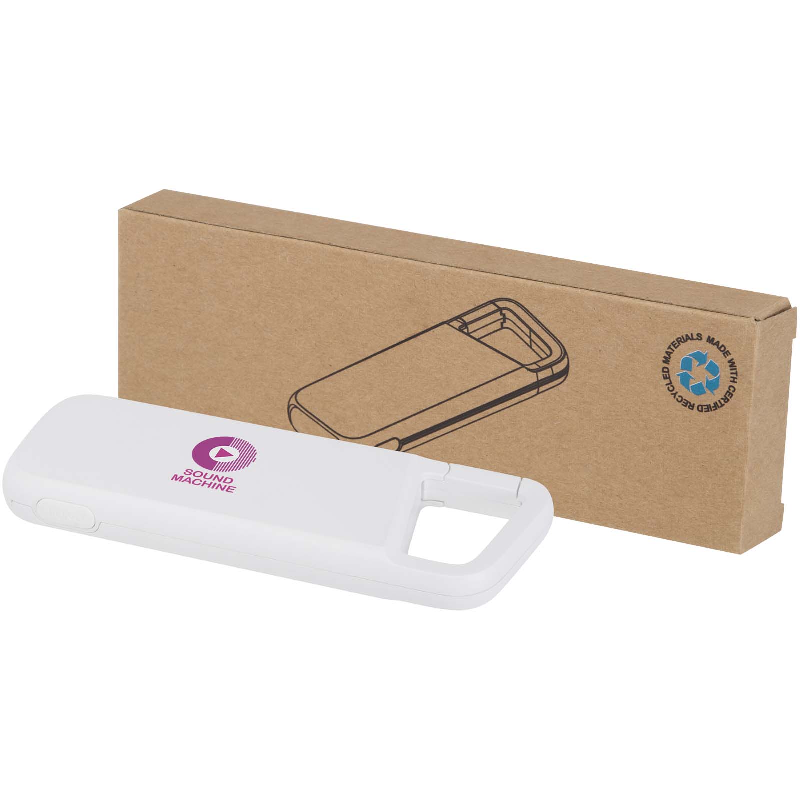 Alkes waterbestendige powerbank van 5000 mAh 12 W van gerecycled plastic met karabijnhaak bedrukken met logo