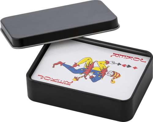 Metalen blik met speelkaarten Belvedere bedrukken met logo