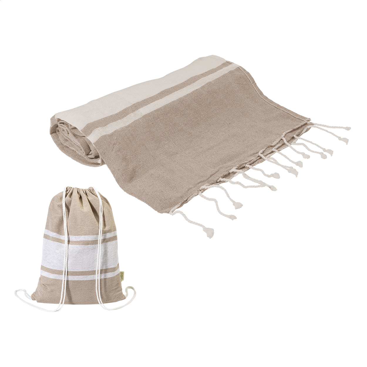 Tortuga gerecycled katoenen strandlaken en trekkoord tas bedrukken met logo