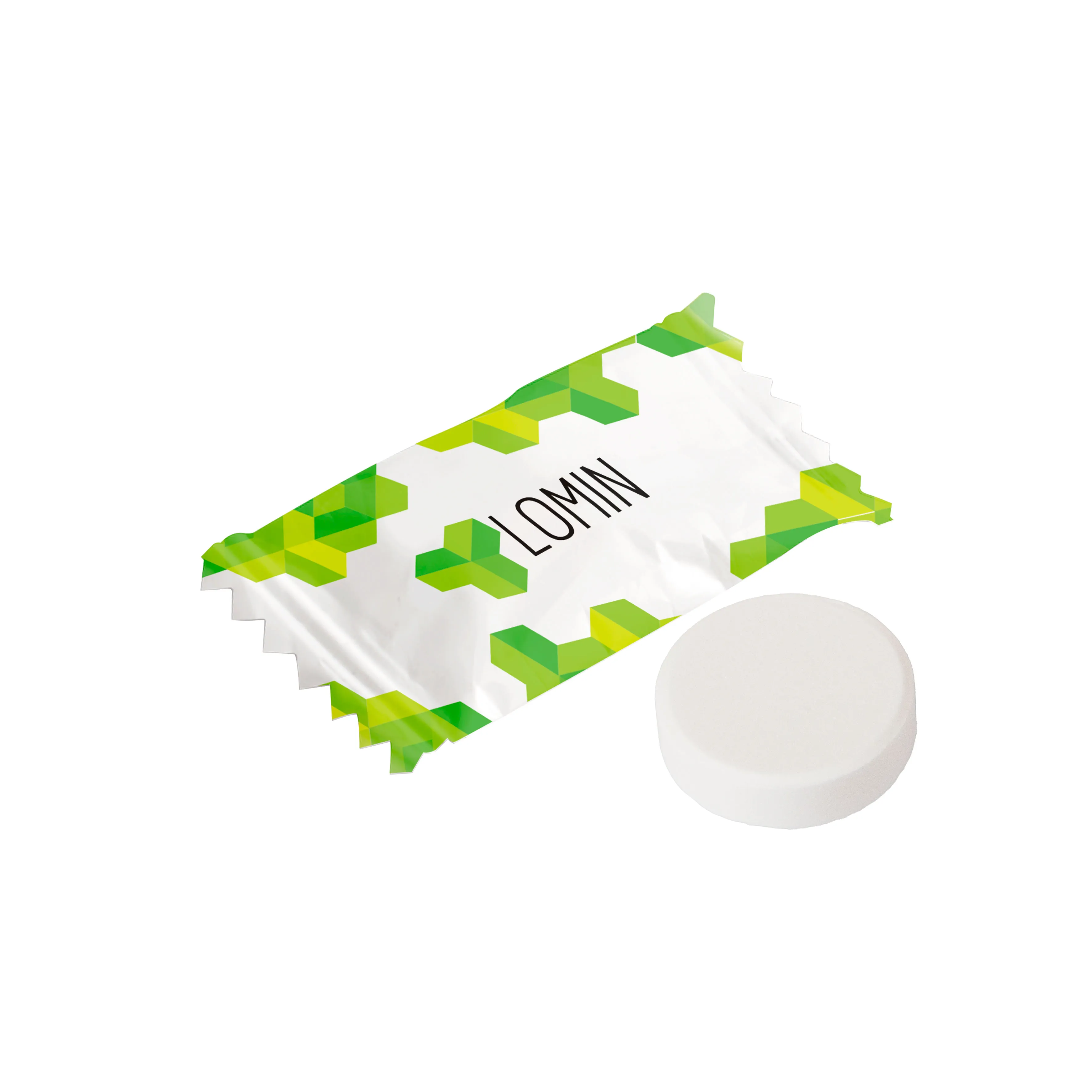 Flowpack mint tablet bedrukken met logo