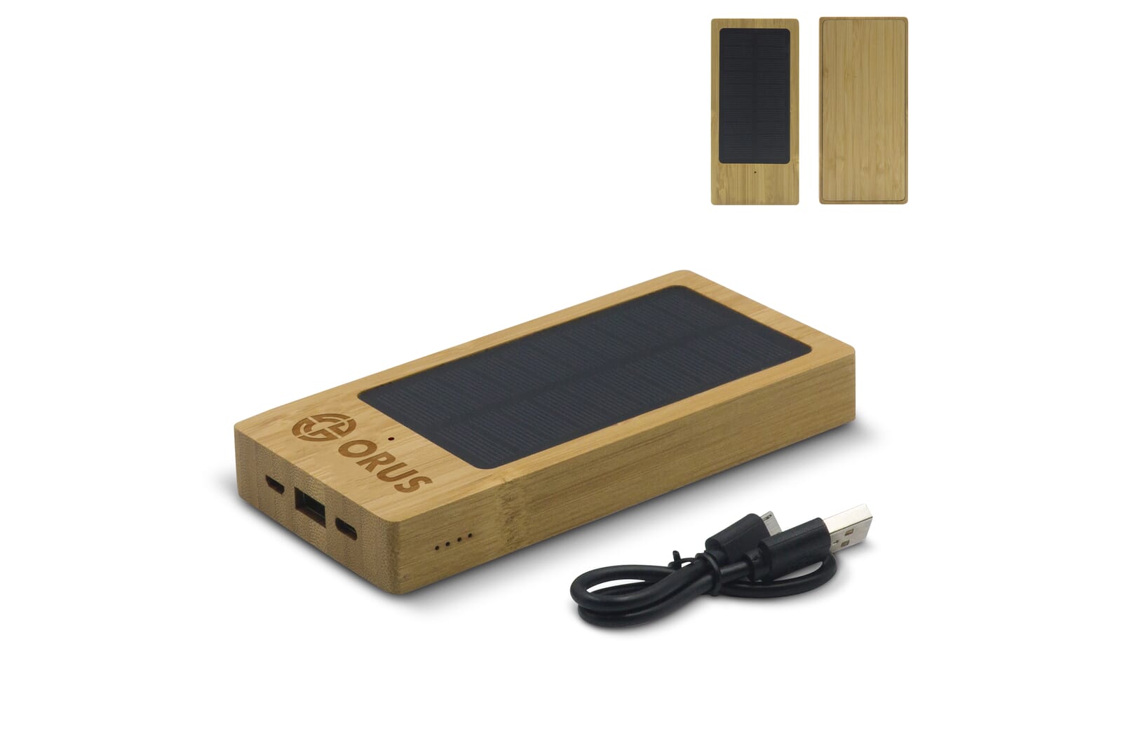 Powerbank bamboe met zonnecellen 8.000mAh bedrukken met logo