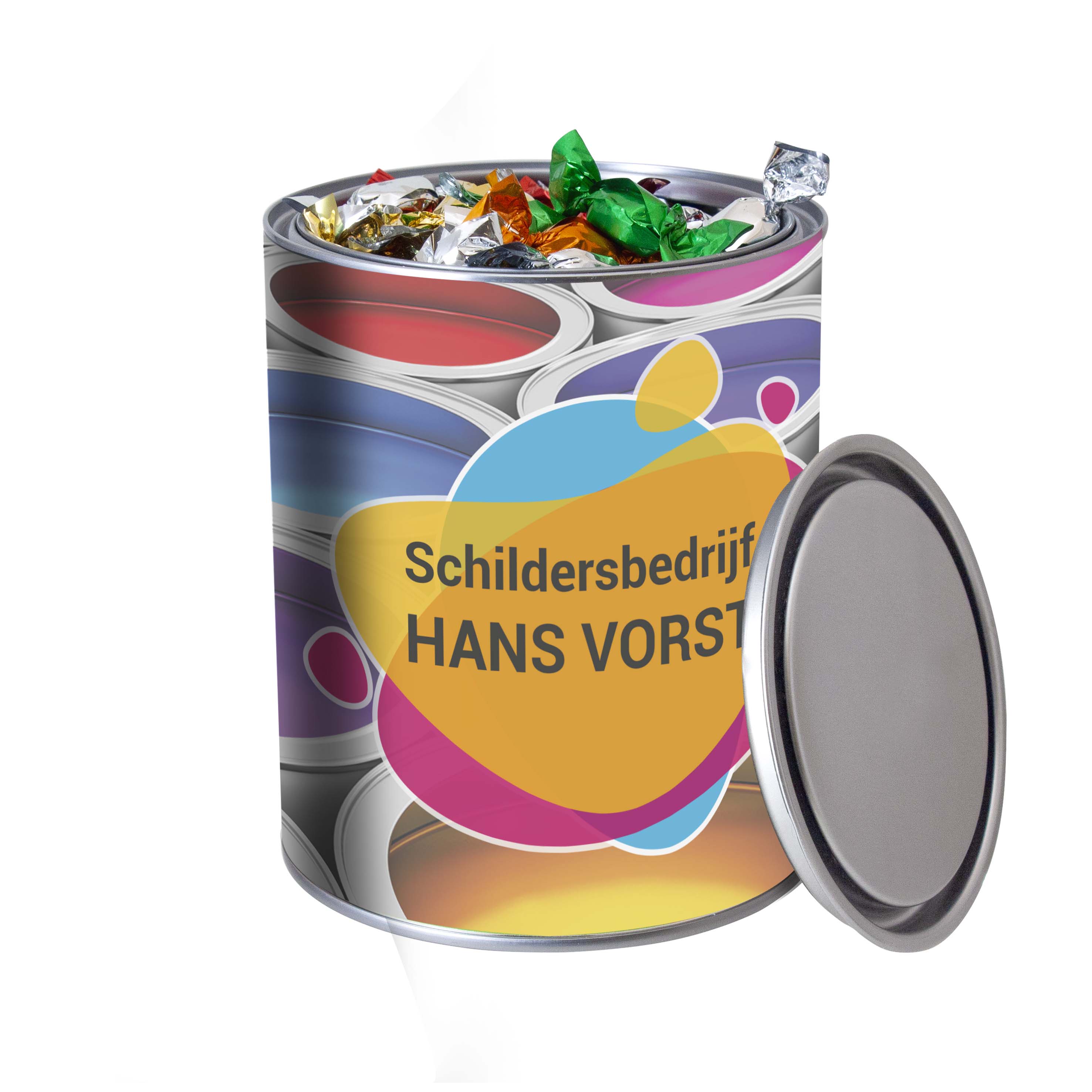 Verfblik met zuurtjes 1 L bedrukken met logo