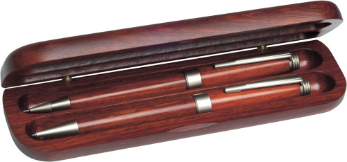 Rozenhouten schrijfset Mano  bedrukken met logo