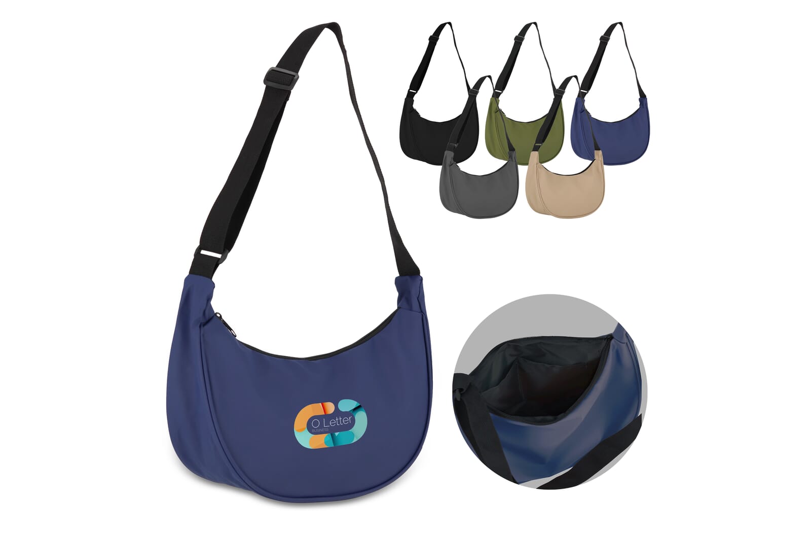 PU-gecoat R-PET 600D halve maan sling tas bedrukken met logo