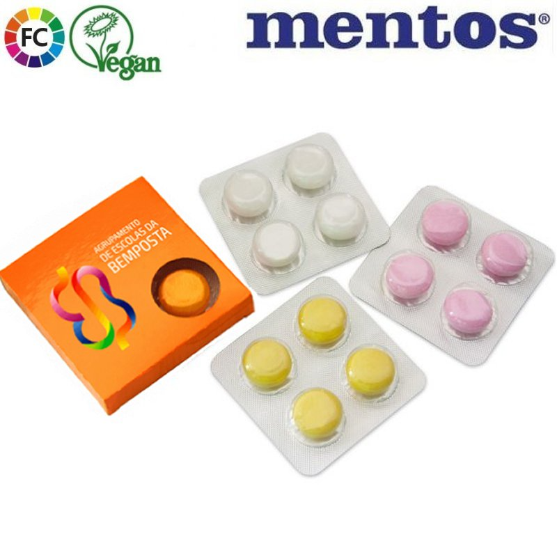 Doosje met 4 Mentos in blister bedrukken met logo