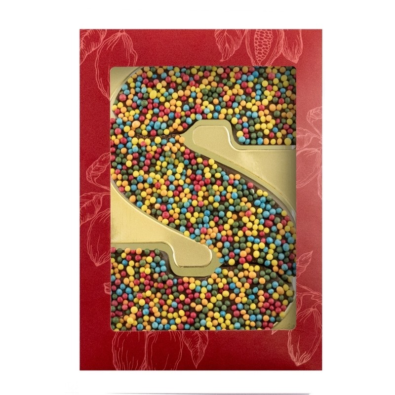 Luxe chocoladeletter S melk Discodip (225 gram) bedrukken met logo