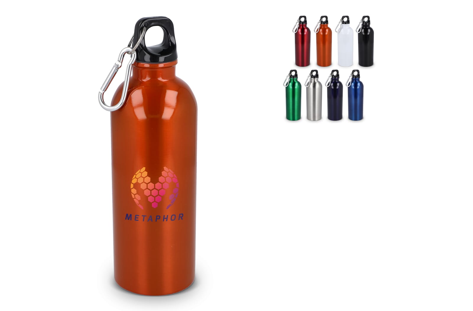 Gerecycled RVS Enkelwandige fles met Karabijnhaak 500ml bedrukken met logo