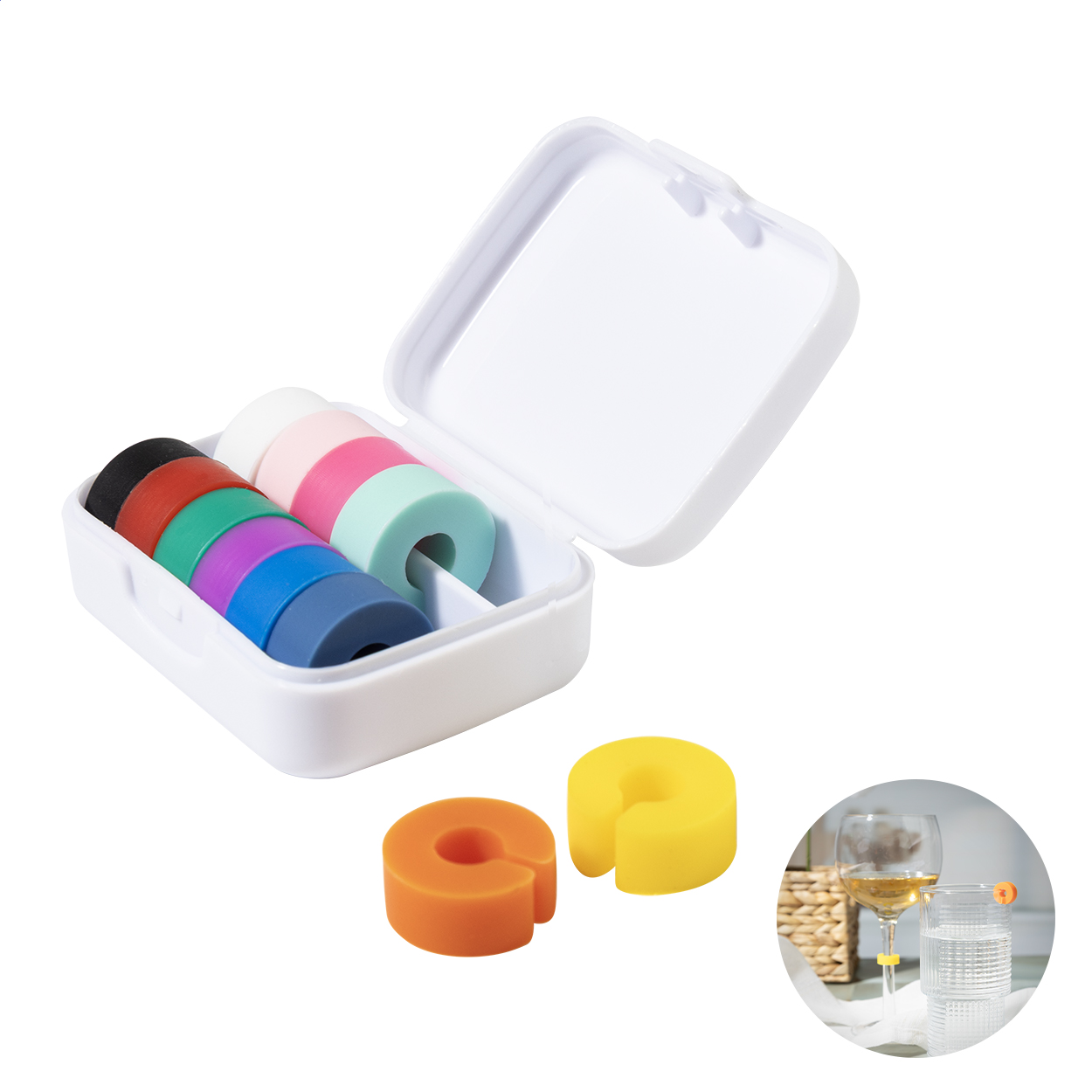 Cupperty set met glasidentificatie bedrukken met logo