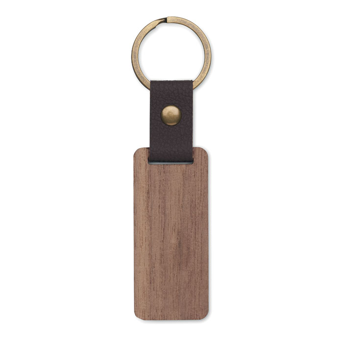 Sleutelhanger notenhout en PU bedrukken met logo