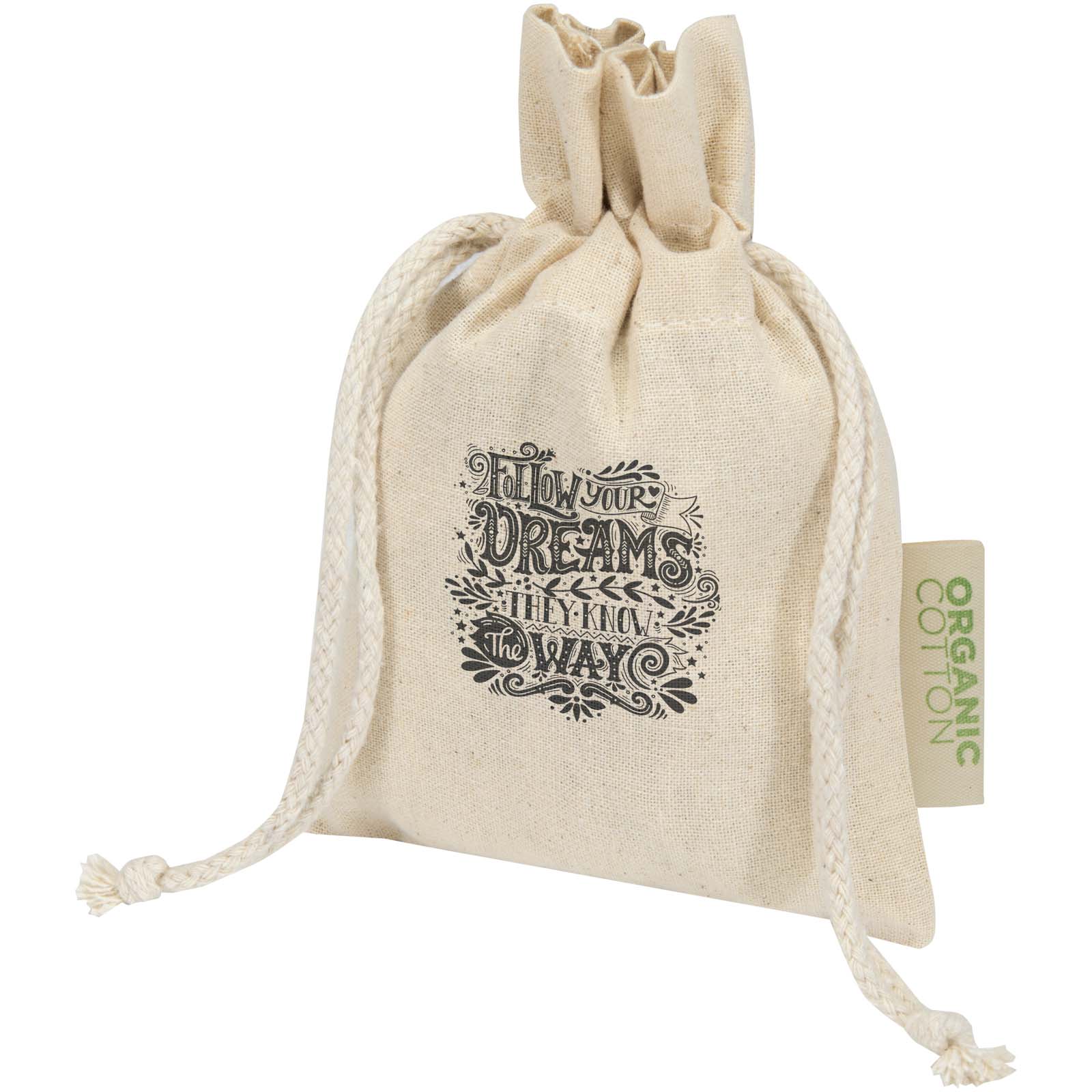 Odisha 140 g/m² OCS biologisch katoenen geschenktas – 15 x 10 cm bedrukken met logo