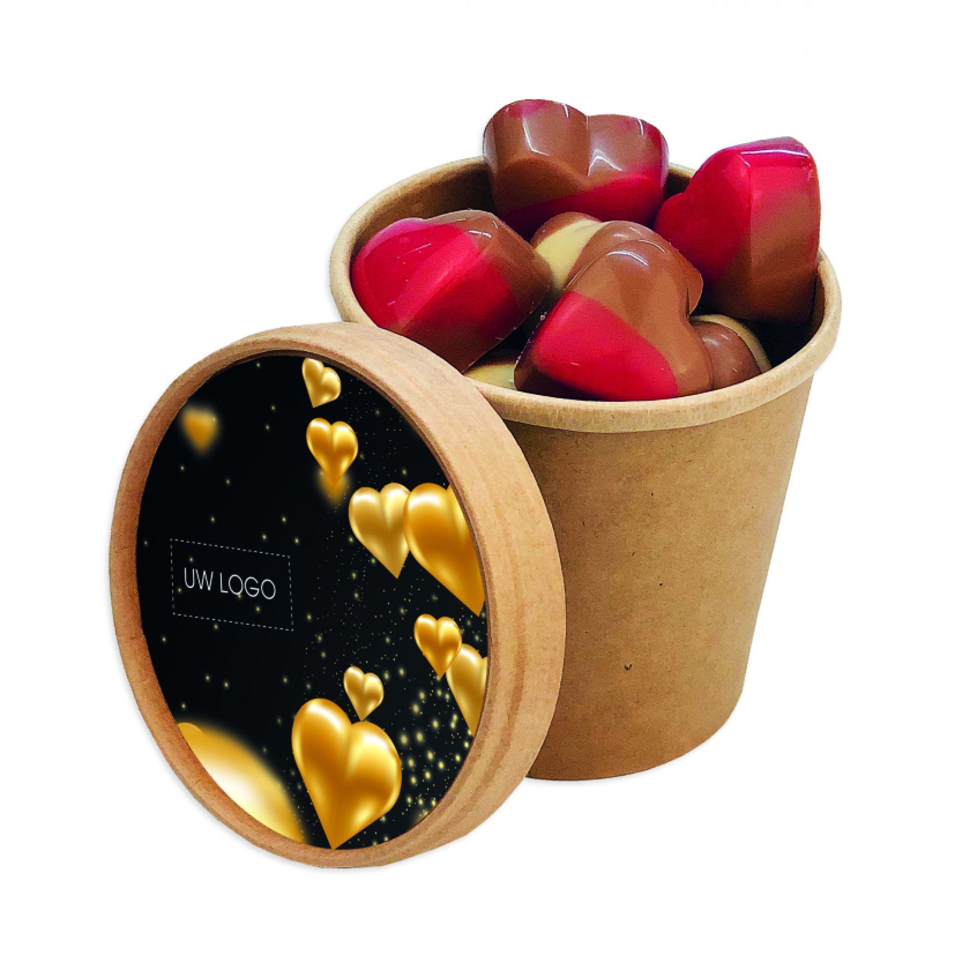 Bio snoepbeker hartjes (180 gram) bedrukken met logo