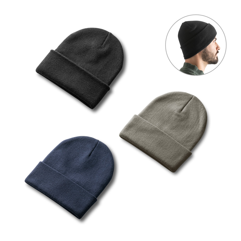 CARL. Gerecycled polyester (100% rPET) dubbellaagse unisex beanie bedrukken met logo