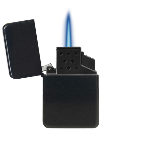Brede Exclusive Jetflame aansteker mat zwart met kap, navulbaar bedrukken met logo