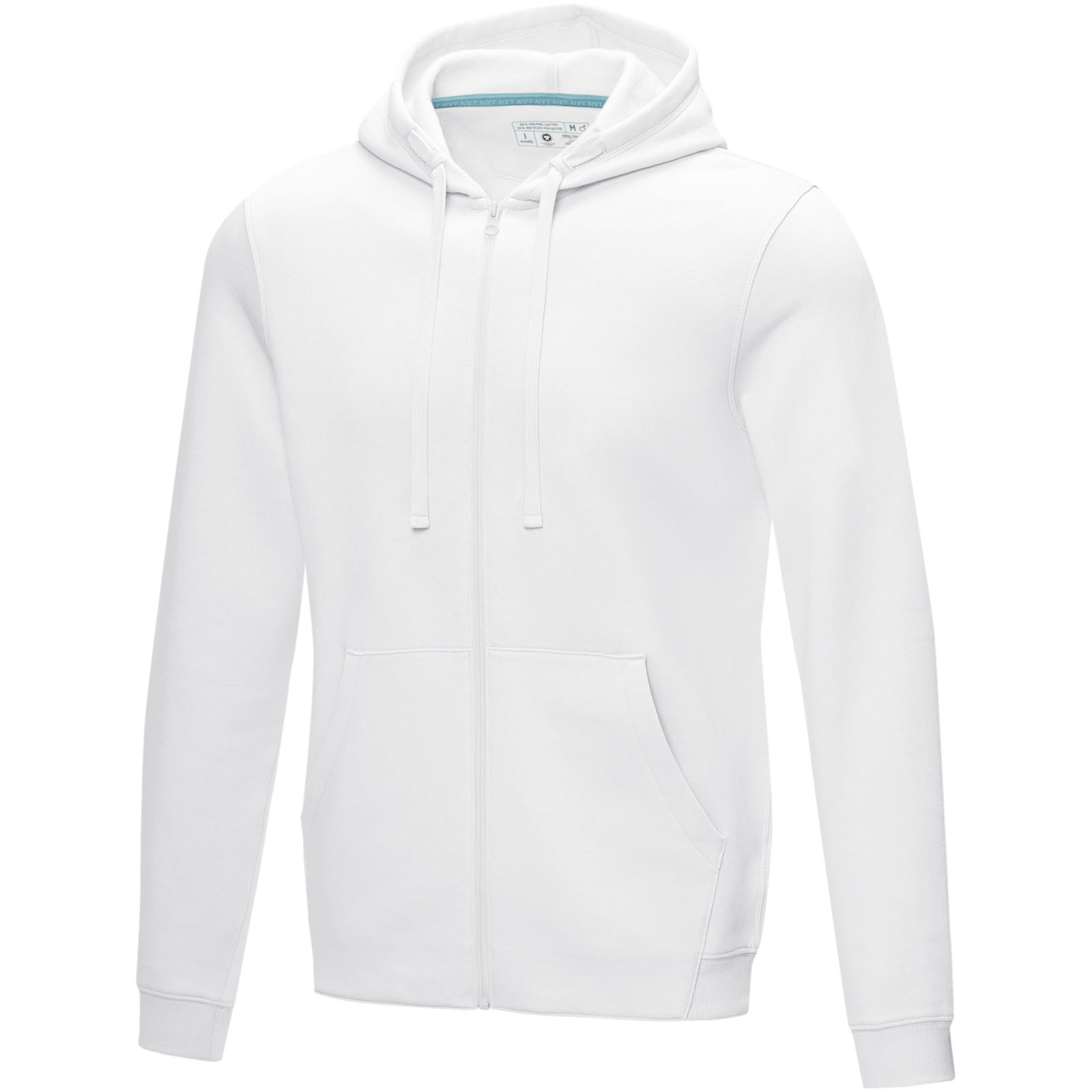 Ruby heren GOTS biologische GRS-gerecyclede hoodie met volledige rits bedrukken met logo