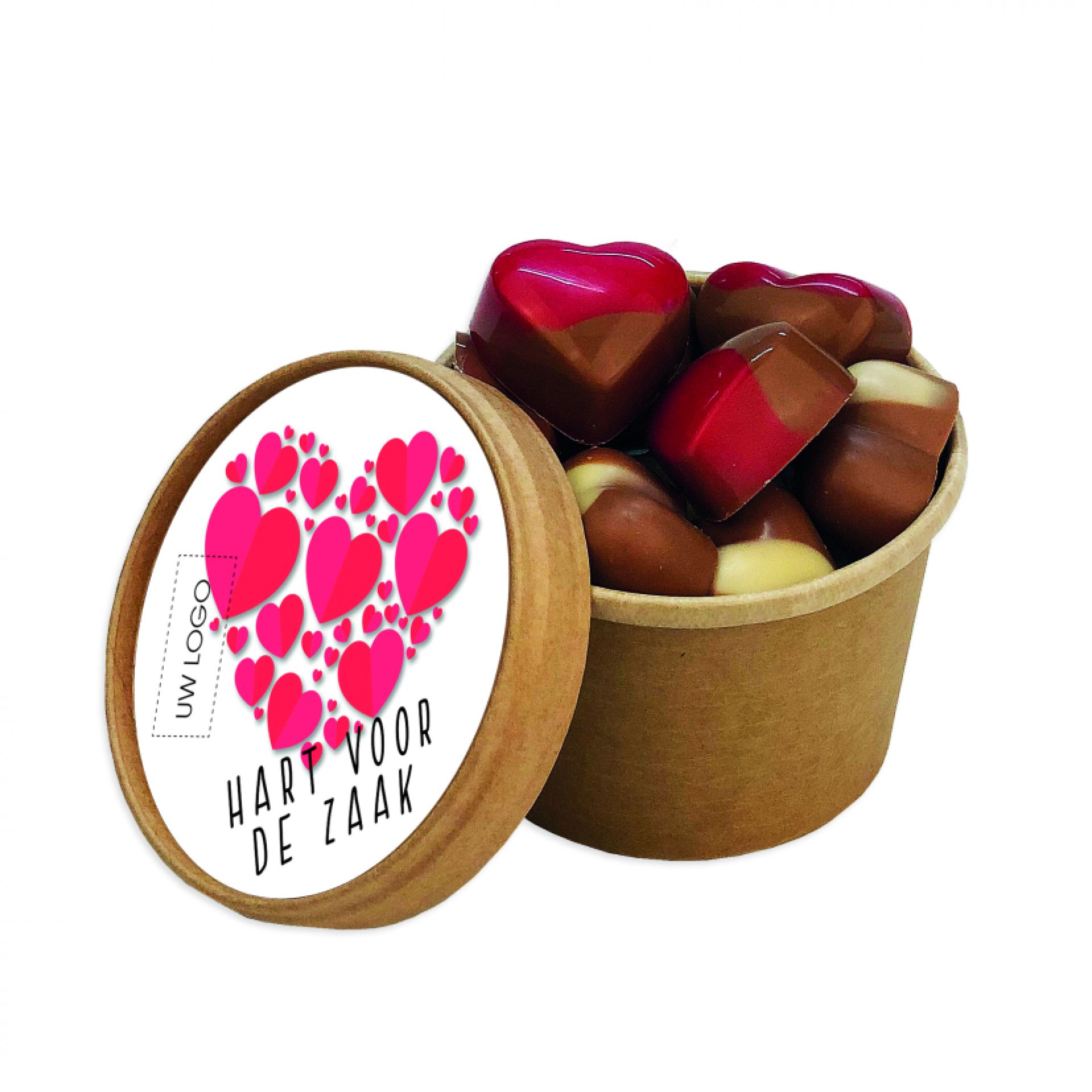 Bio snoepbeker hartjes (100 gram) bedrukken met logo