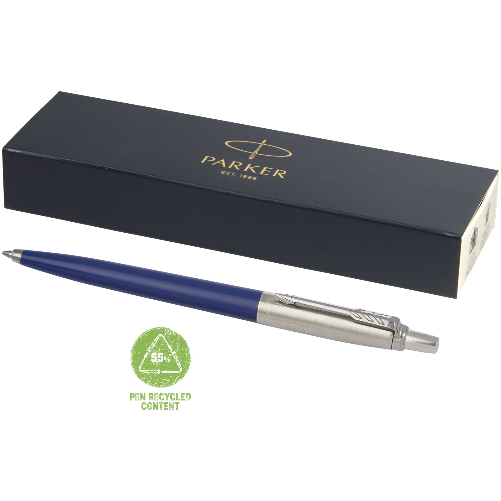 Parker Jotter gerecyclede balpen (blauwe inkt) bedrukken met logo
