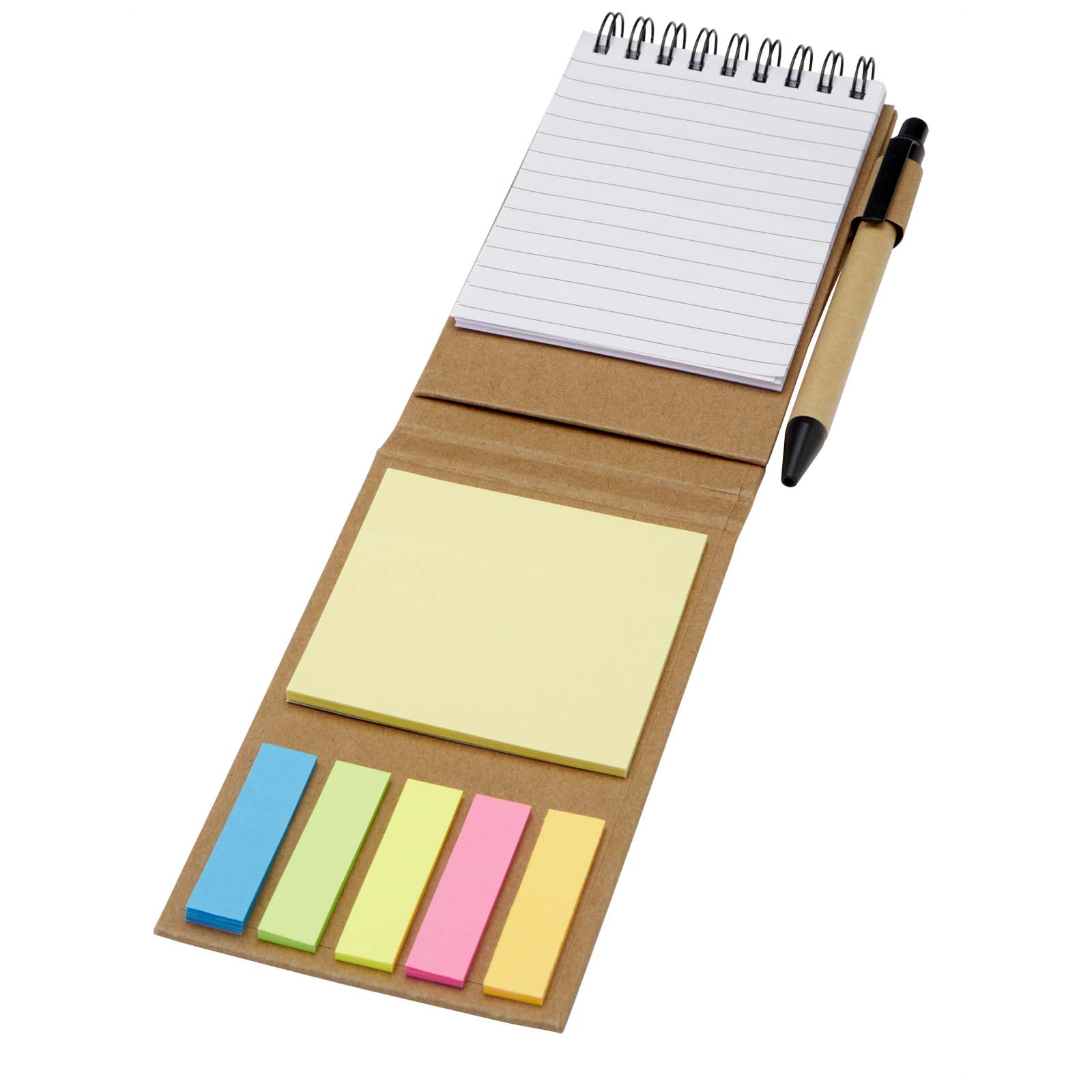 Flipper blok met sticky notes met balpen (zwarte inkt) bedrukken met logo