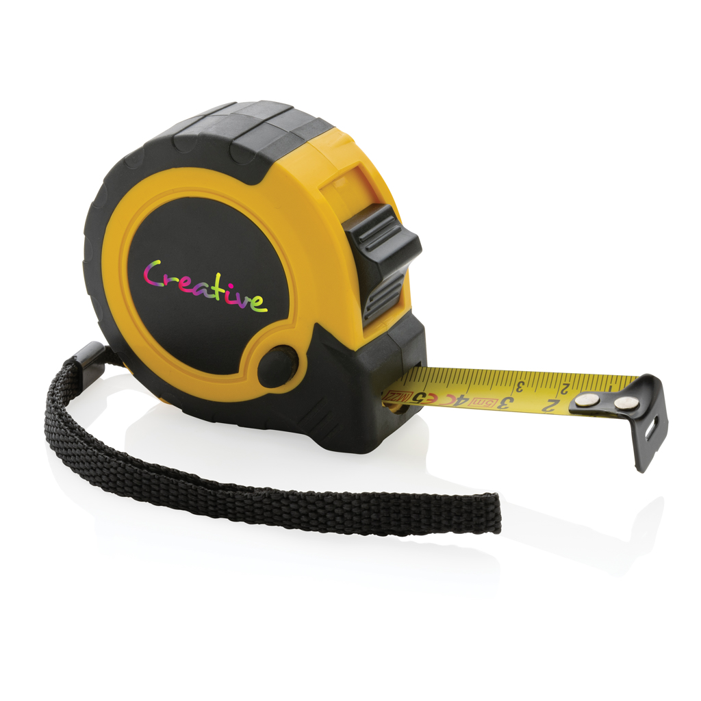 RCS Gerecycled plastic 5M/19 mm rolmaat met stop knop bedrukken met logo