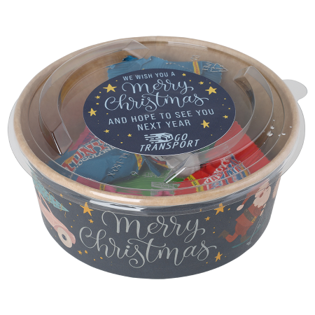 Kerst-bowl met praliné paaseitjes biologisch afbreekbaar bedrukken met logo