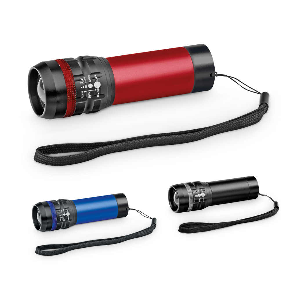 ZOOMIN. Aluminium zaklamp met zoomfunctie in 3 verschillende schijnstanden bedrukken met logo
