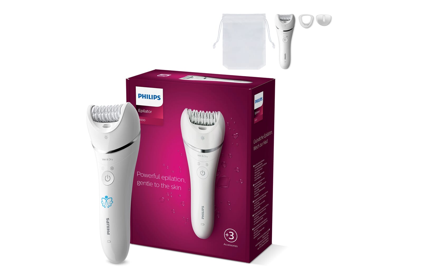 Philips epileerapparaat voor benen en lichaam, Wet & Dry bedrukken met logo
