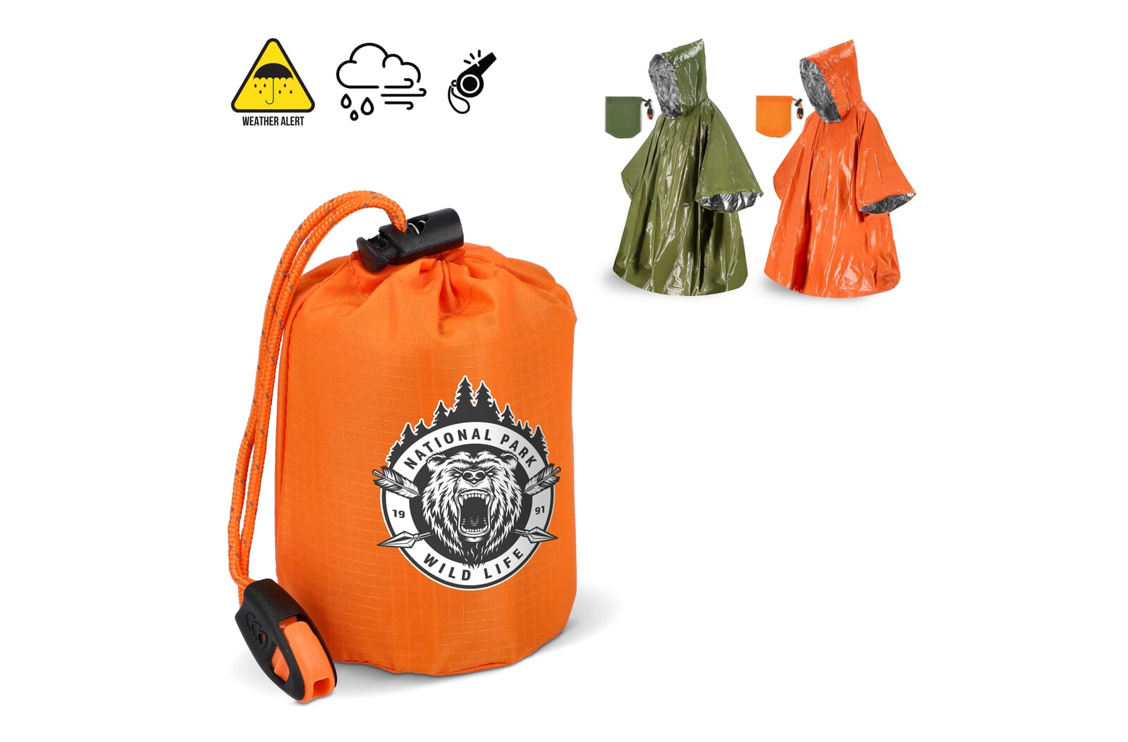 Outdoor Survival 2-in-1 thermische poncho bedrukken met logo