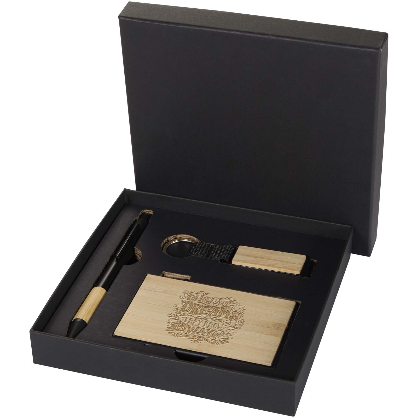 Minka balpen van RCS gerecycled aluminium, sleutelhanger en RFID-kaarthouder geschenkset bedrukken met logo