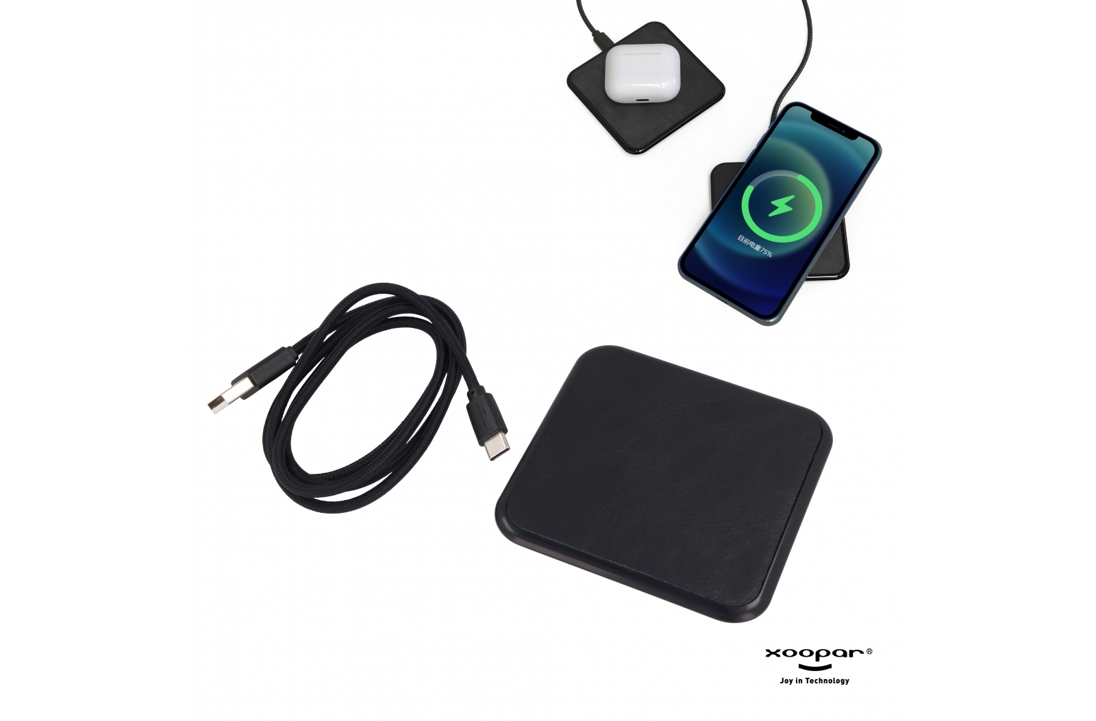 2259 | Xoopar Iné Wireless Fast Charger - Recycled Leather 15W bedrukken met logo