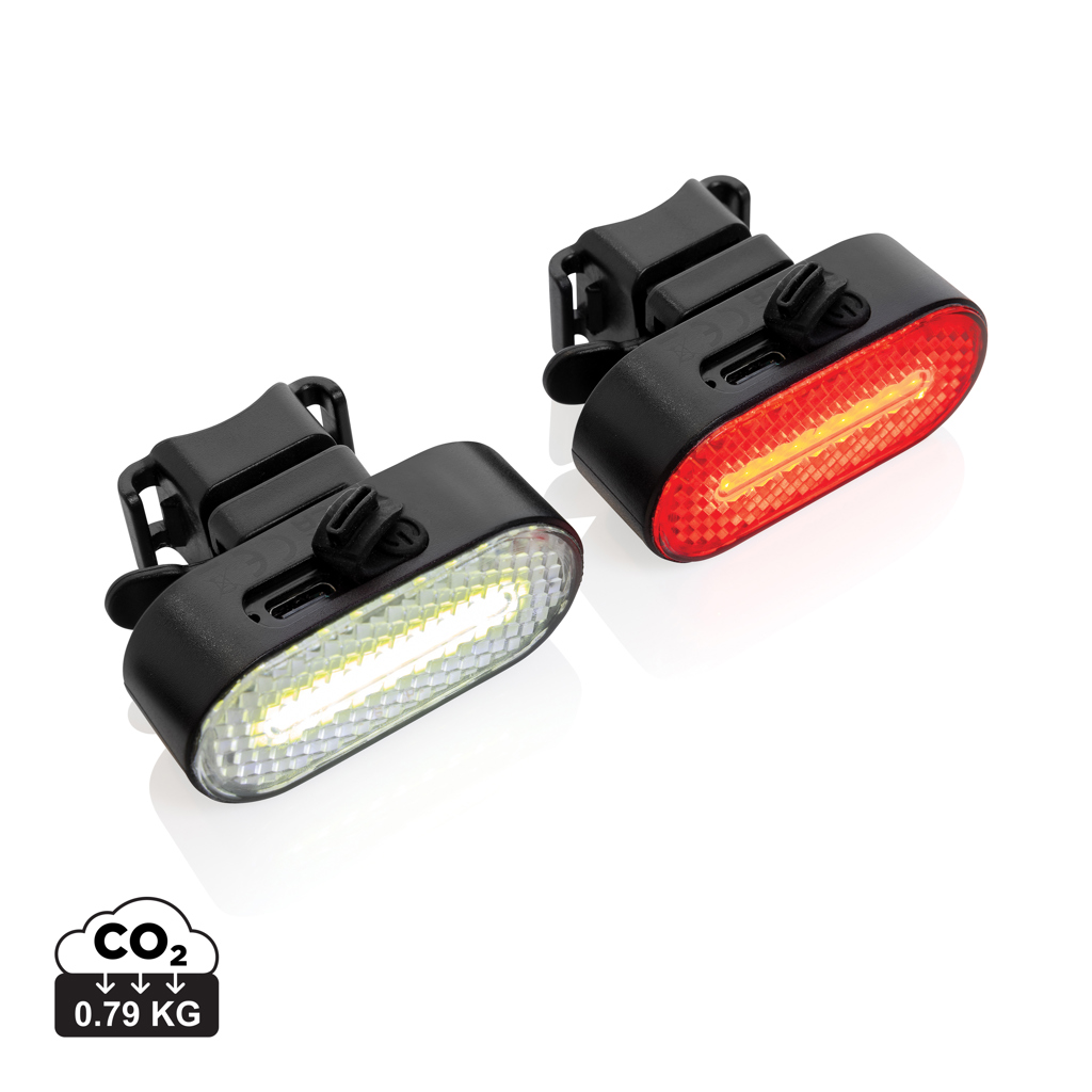 Lumino RCS rplastic USB-oplaadbare fietslamp set bedrukken met logo
