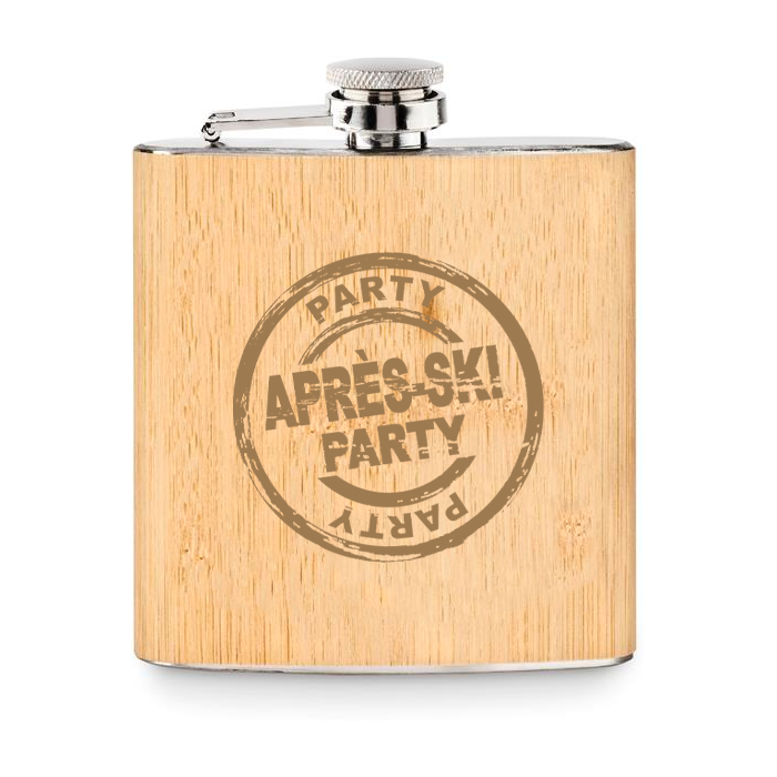 Macina Platte bamboe heupfles (175 ml) bedrukken met logo