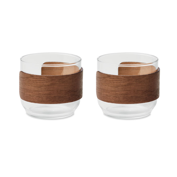 Koffieglazen set walnoot greep bedrukken met logo