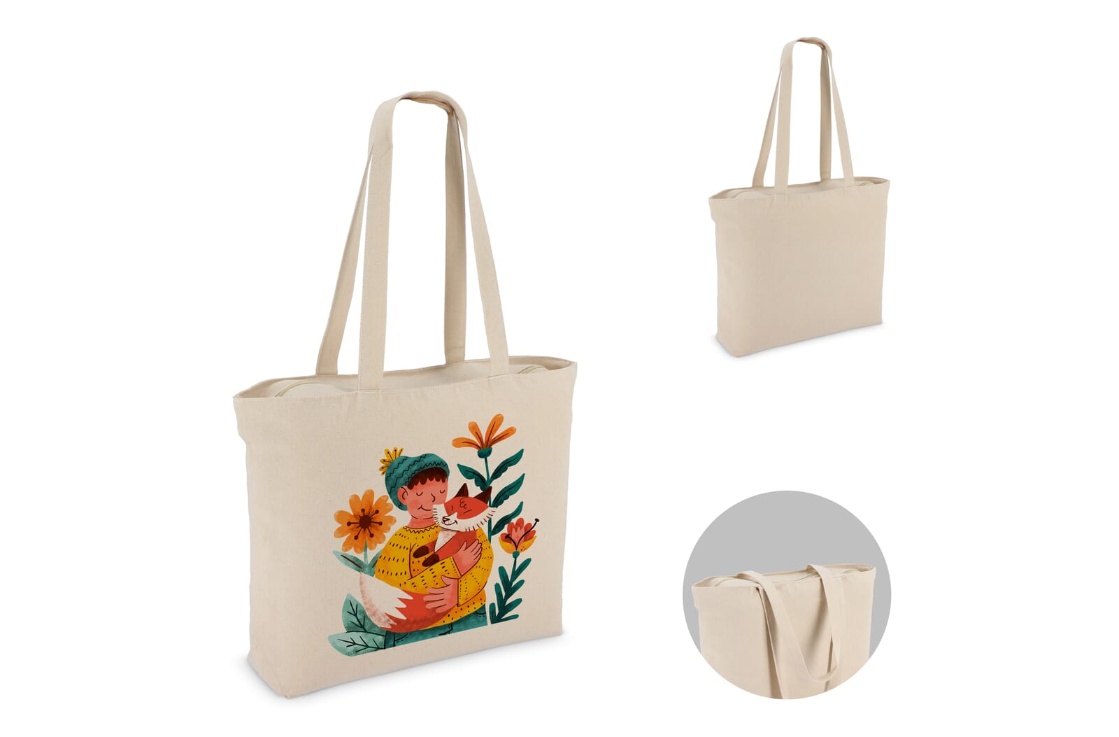 Katoen Tote met rits OEKO-TEX® 47 x 11 x 35cm 320g/m² bedrukken met logo