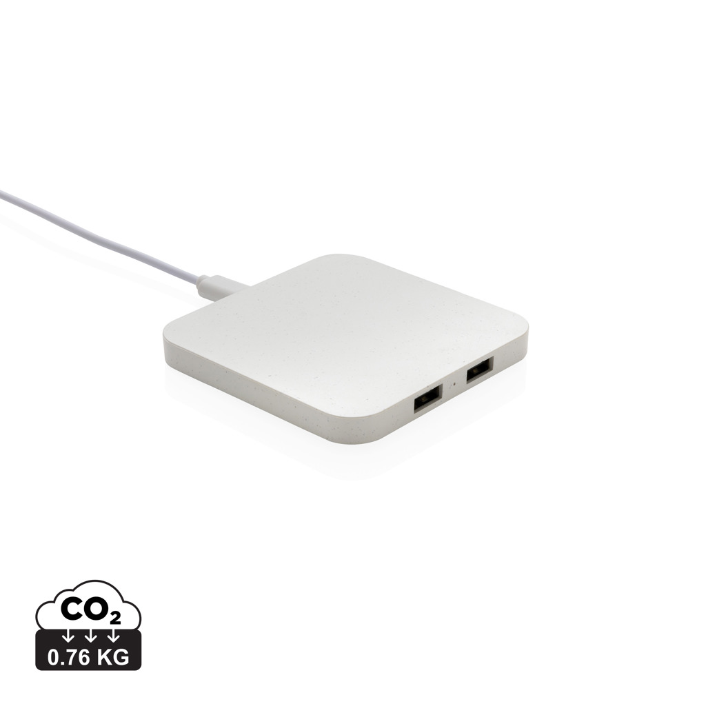 RCS gerecycled plastic 10W draadloos oplader met USB-poorten bedrukken met logo