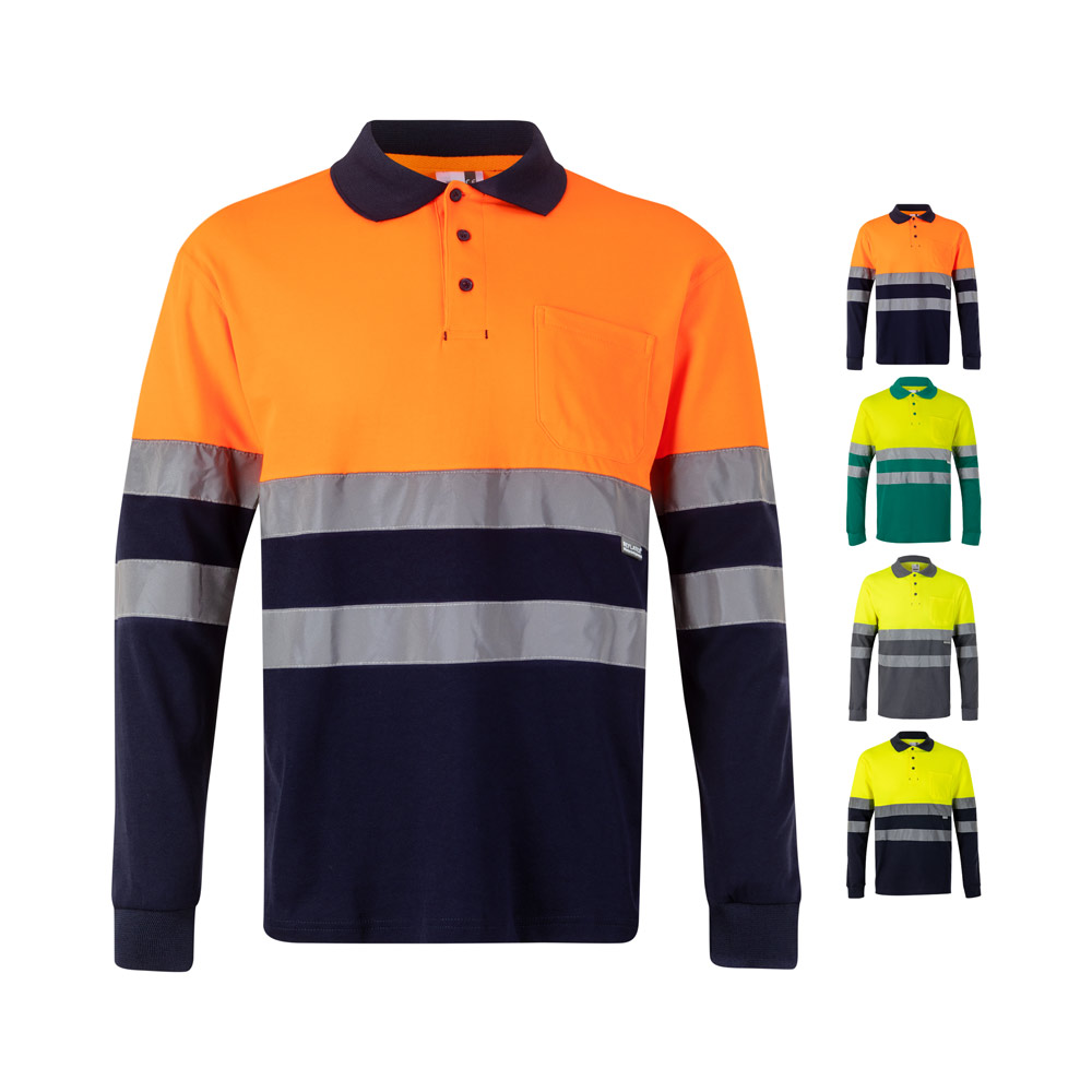 Tweekleurige piqué longsleeve polo (150g/m²) - katoen (55%) en polyester (45%) bedrukken met logo