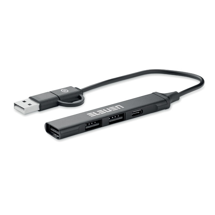USB 4-poorts hub 19 cm bedrukken met logo