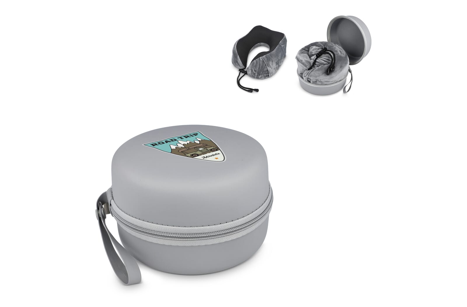 Gecontourde memory foam reiskussen met EVA-case bedrukken met logo
