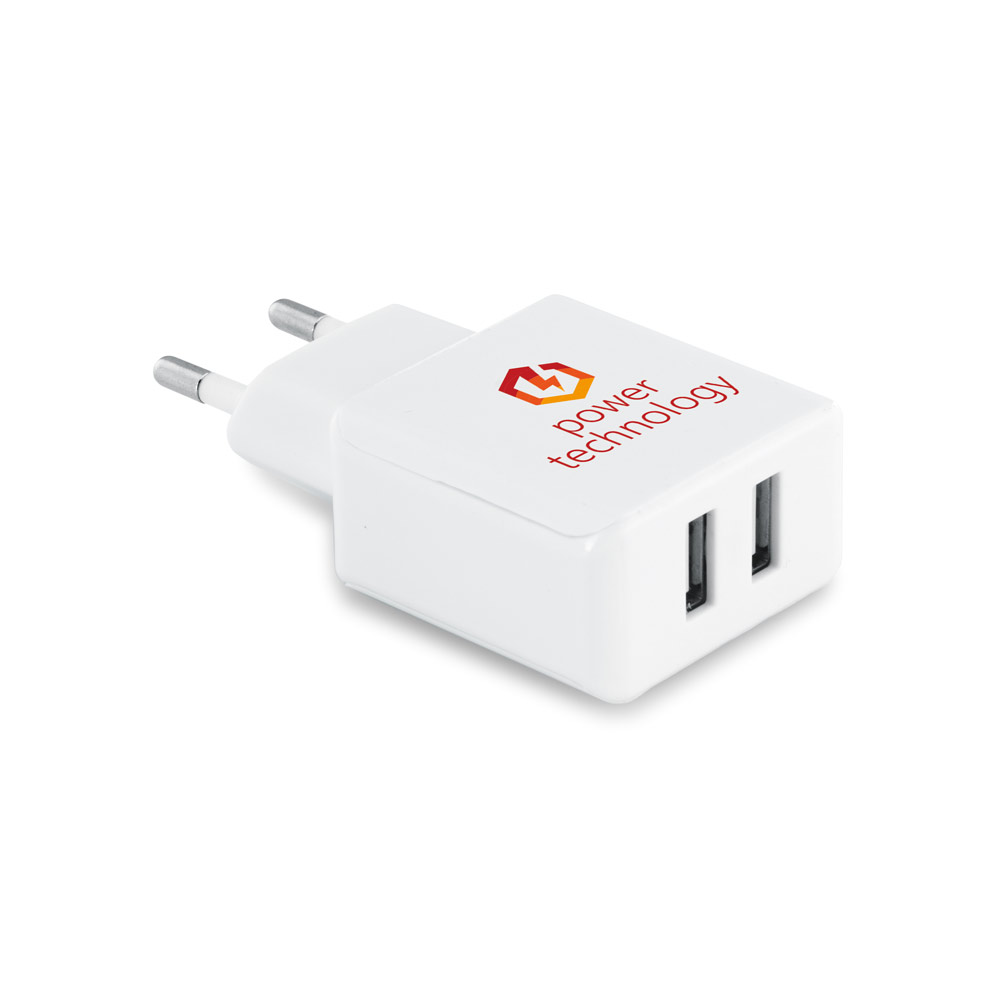USB-adapter met 2 uitgangen 5V/1A bedrukken met logo