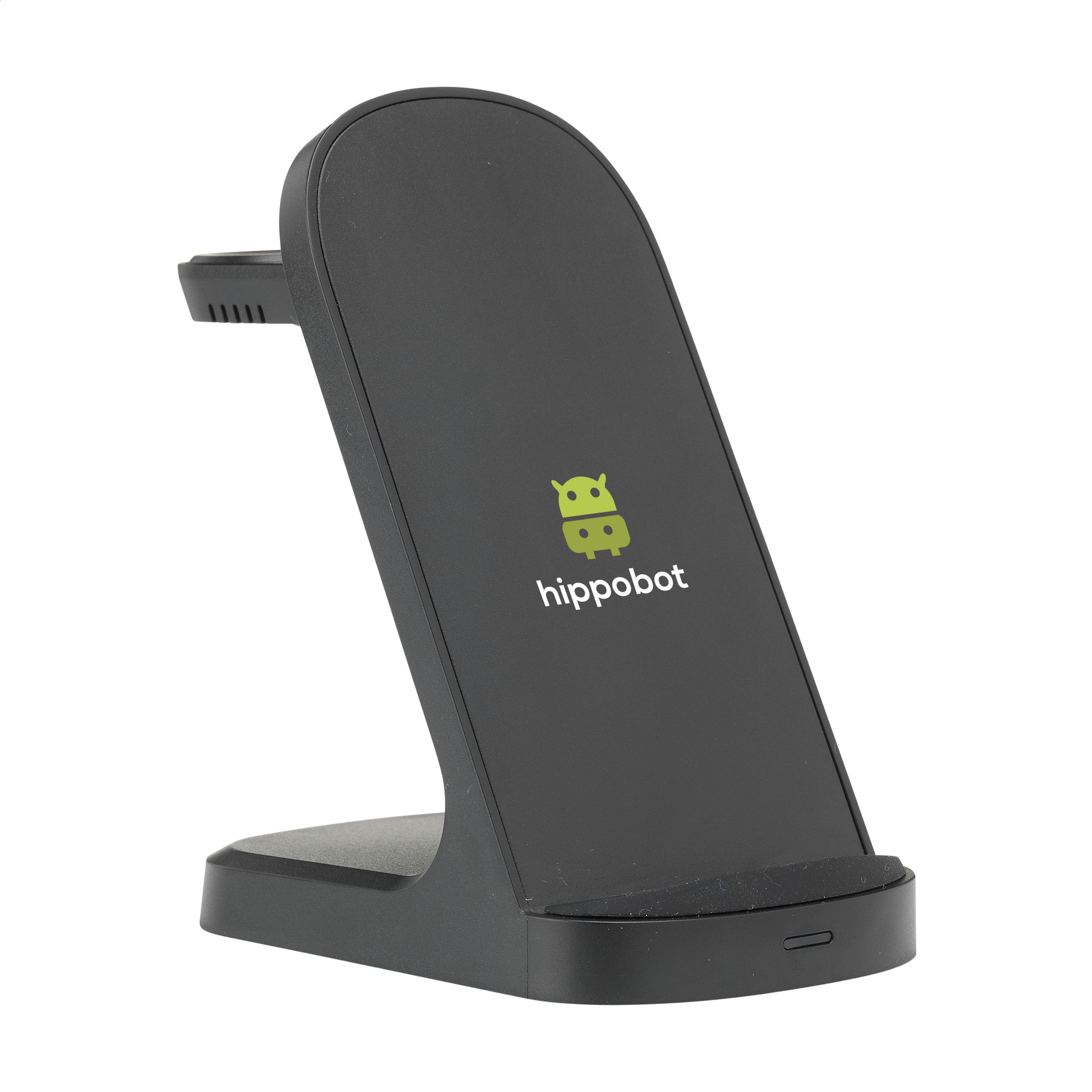 Triple-Up RCS Recycled ABS Wireless Charger Stand bedrukken met logo