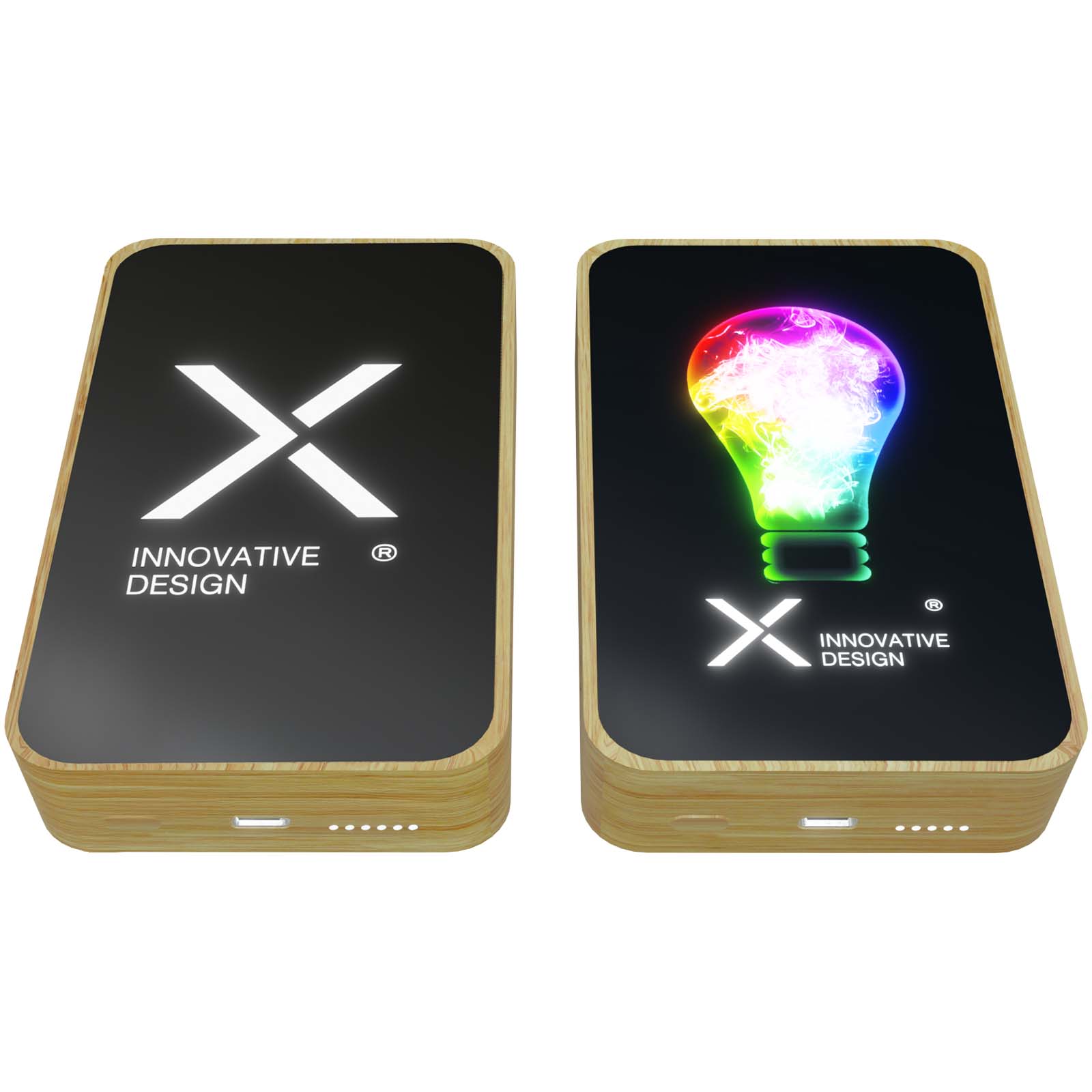 SCX.design P27 10.000 mAh MagSafe powerbank van bamboe bedrukken met logo