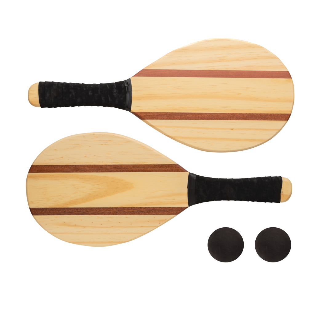 Houten Strand tennis set bedrukken met logo